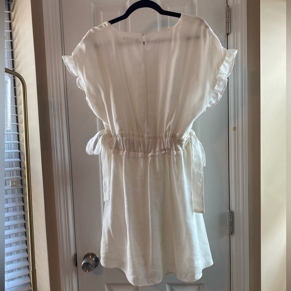 Zara Womens White Mini Dress with Flutter Sleeves and Bow Tie Waist